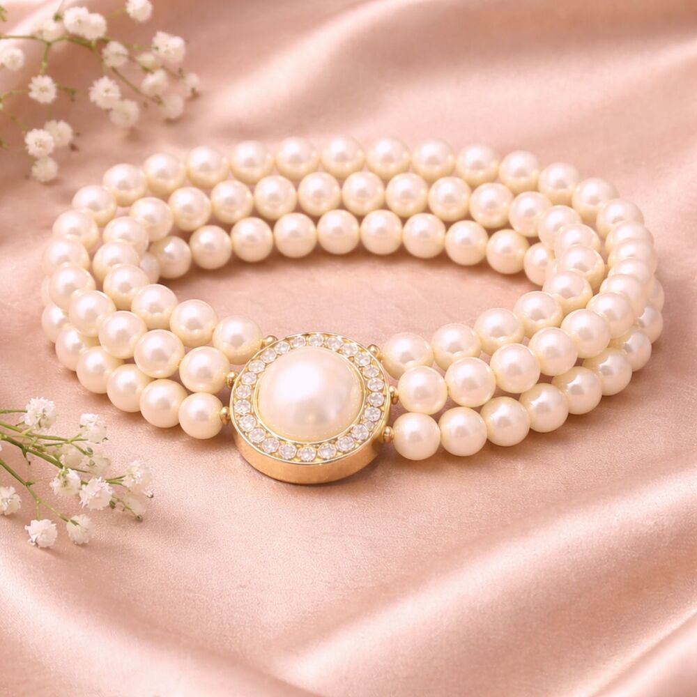 Faux Pearl Hand Knotted Triple Strand Bracelet
